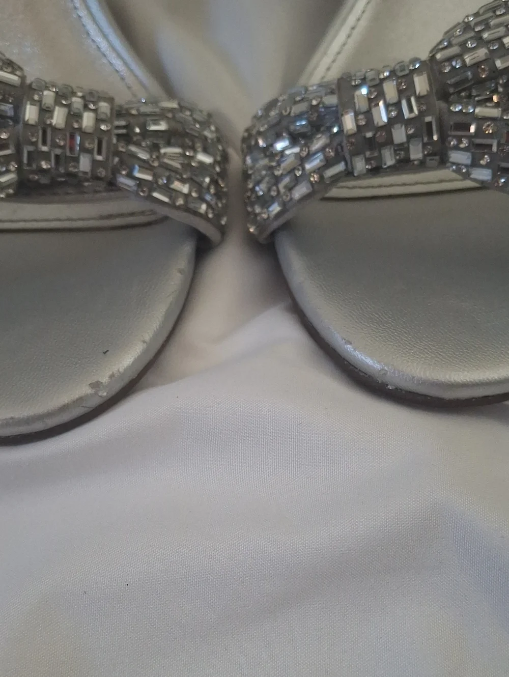 Steve Madden Silver Crystal Bow Ankle-Strap Heels